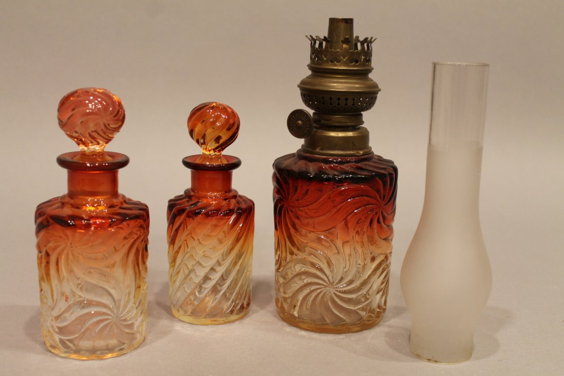 2 Baccarat Covered Bottles Matching Oil Lamp Rose Tient (1 of 4)