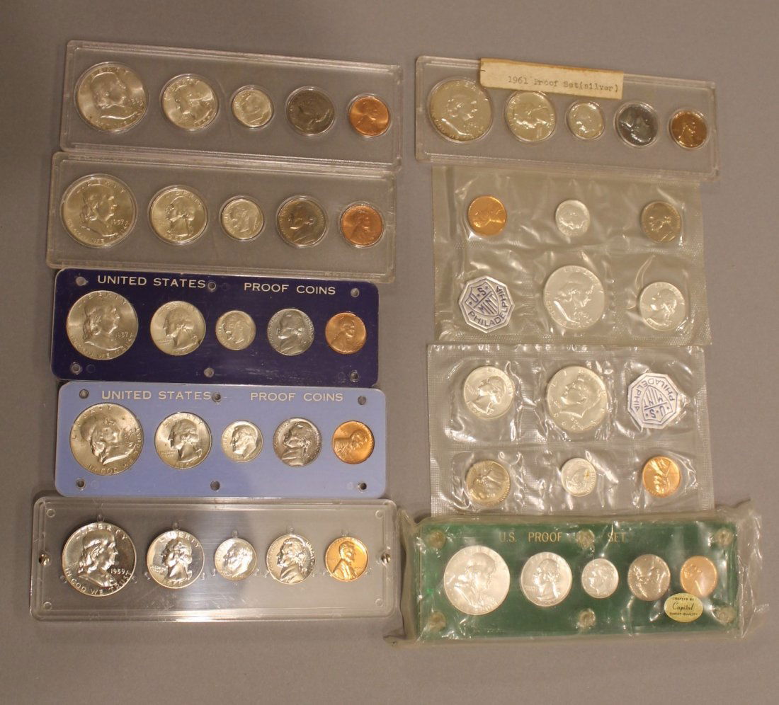 Nine Silver proof sets 1956 to 1964 Franklin & Kennedy (1 of 4)