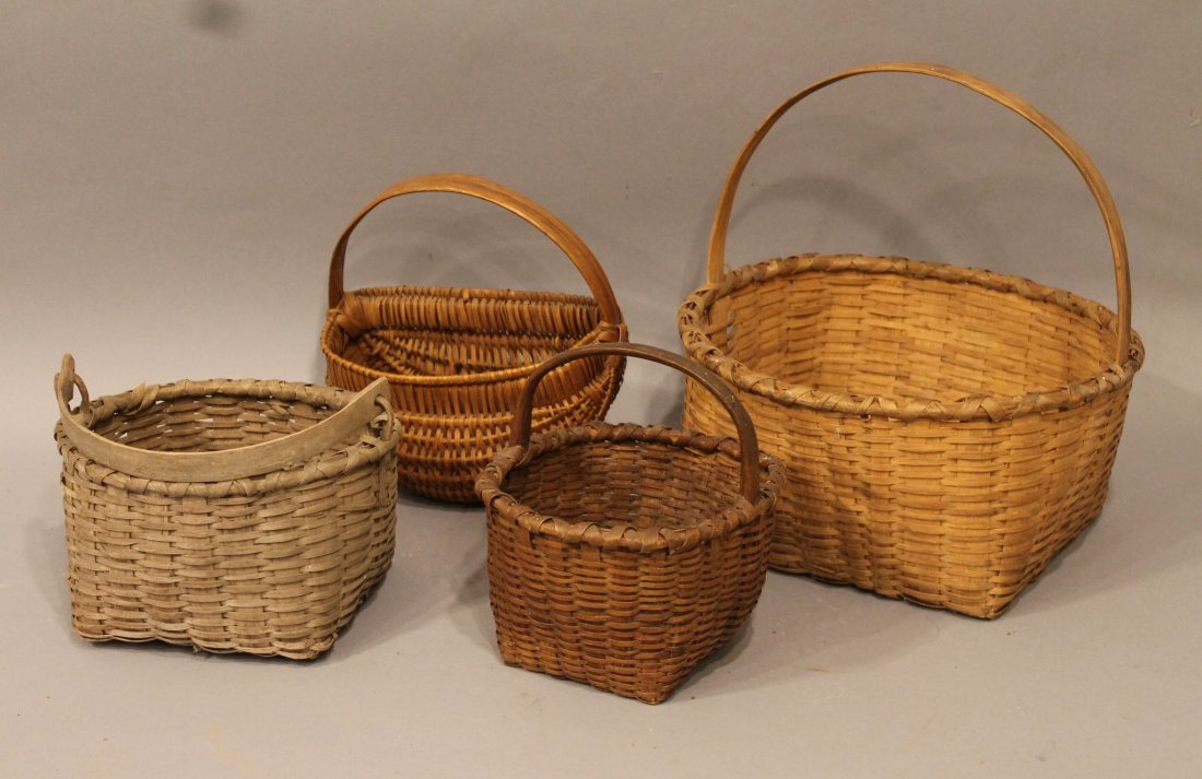 4 Antique Small Splint Baskets inc 1 Swing Handle (1 of 3)