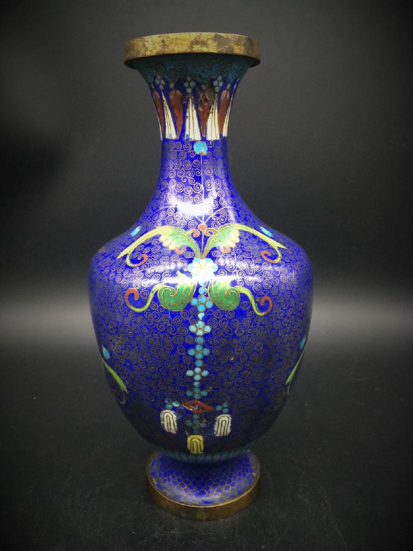 19th Antique  Chinese deep blue Cloisonne Vase (1 of 3)
