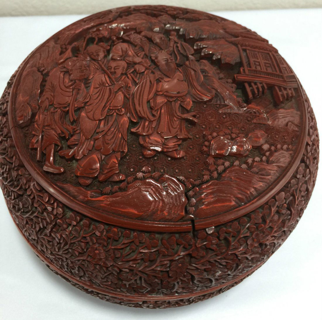 Chinese Carved Cinnabar Lacquered Box (1 of 4)