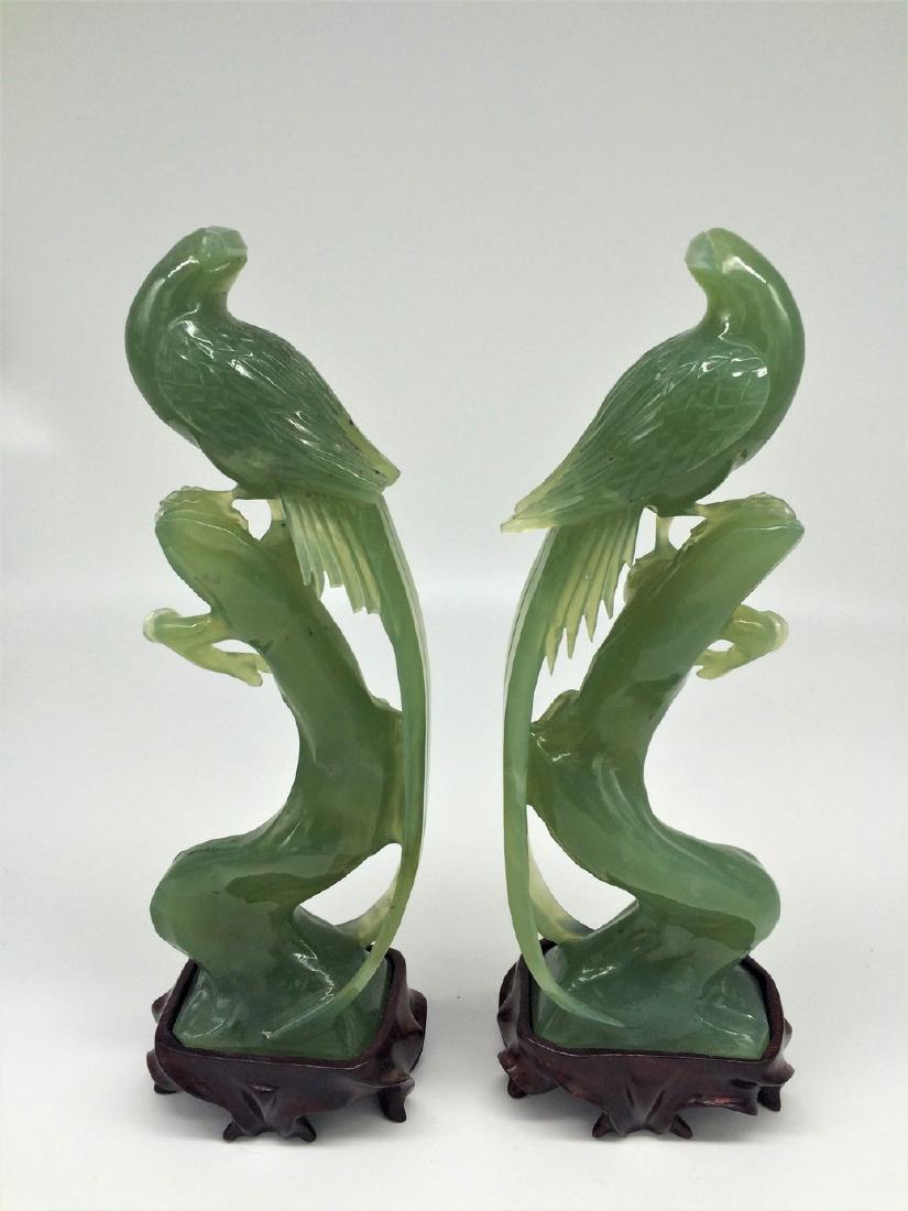 Chinese antique Pair Of Jade Fenix Hand Carved Birds: MEASURES 10.5" X 4"