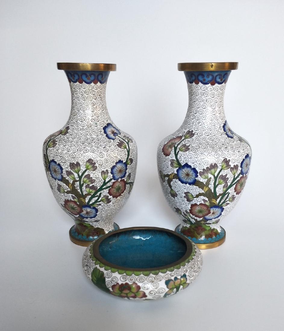 Three Antique  Chinese White Cloisonne Vases (1 of 3)