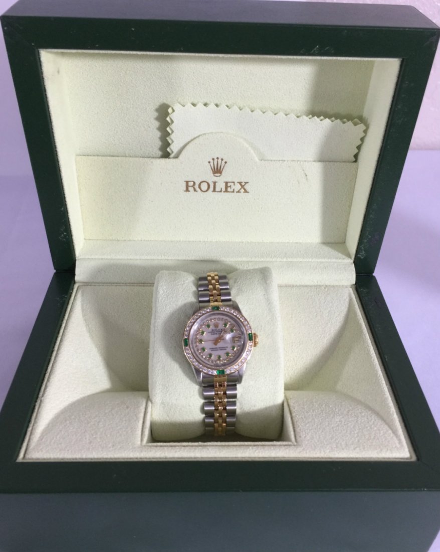18K yellow gold datejust with diamonds & emeralds rolex (1 of 4)