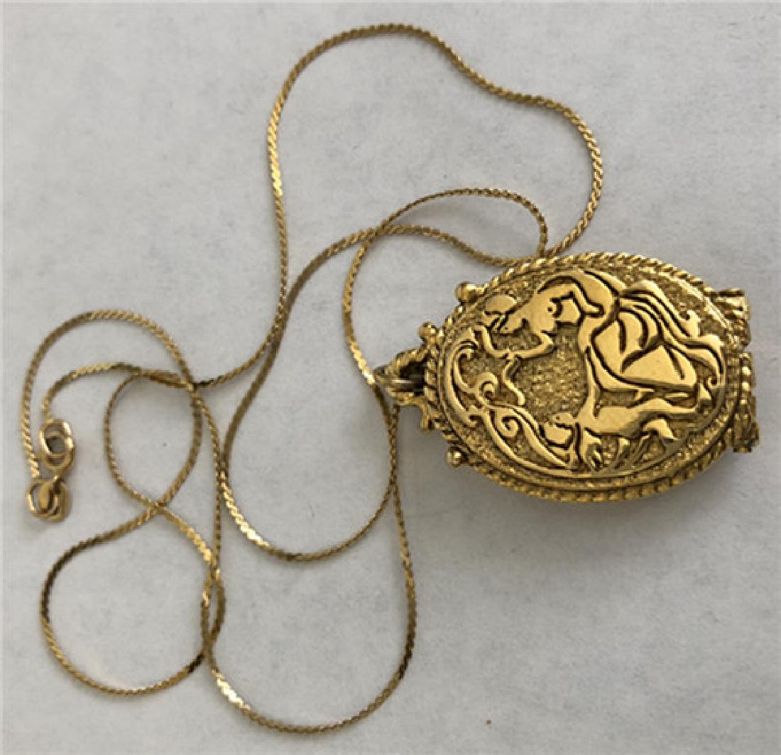 Vintage Gold Solid Perfume Compact Pendant Necklace (1 of 9)