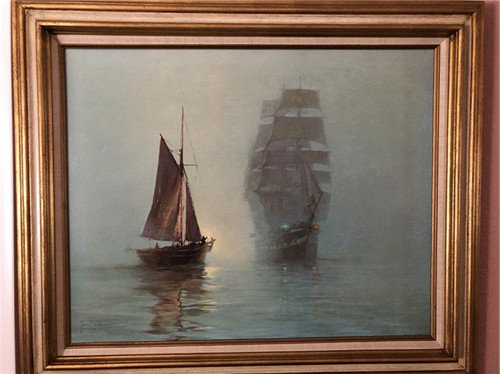 Nautical Clipper Ship Framed Painting On Canvas (1 of 9)