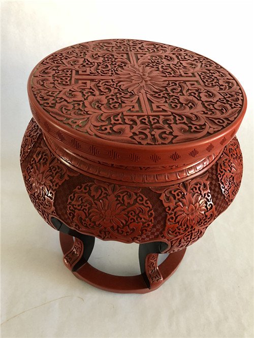 A Carved Red Chinna bar Lacquer Stool,China,20th (1 of 11)