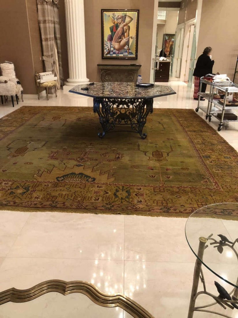 Fine Antique Oushak Rug, Turkey, circa 1920: Fine Antique Oushak Rug, Turkey, circa 1920: 15'1 x 16'1 100% Wool pile; wool warp and weft.The original owner of the carpet is Las vegas casino owner. Purchased at 8625 Lakeridge circle Las vegas res