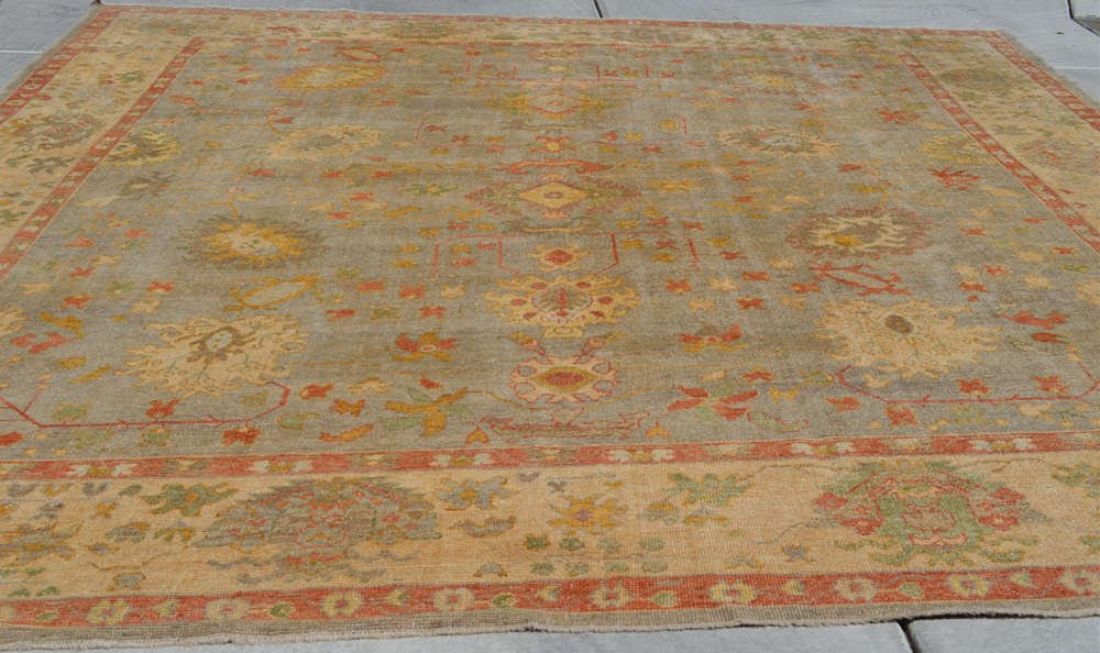 19th Century Fine Antique Oushak Rug, Turkey: 19th Century Fine Antique Oushak Rug, Turkey : 12’10 x 15'5 100% Wool pile; wool warp and weft.The original owner of the carpet is Las vegas casino owner. Purchased at 8625 Lakeridge circle Las vega