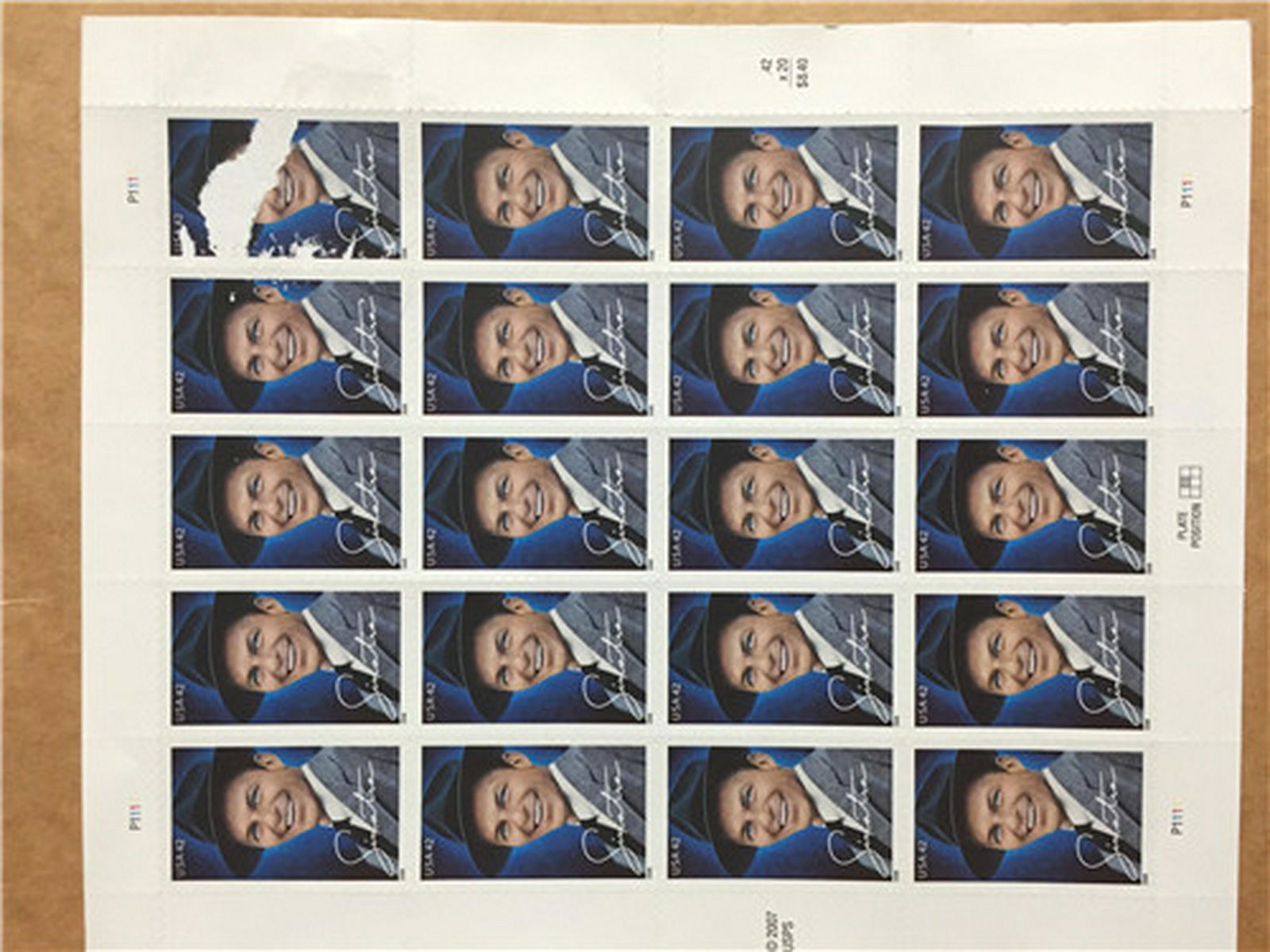 2007 Frank Sinatra Old Blue Eyes 20 USPS Stamp Sheet: 2007 Frank Sinatra Old Blue Eyes 20 USPS Stamp Sheet