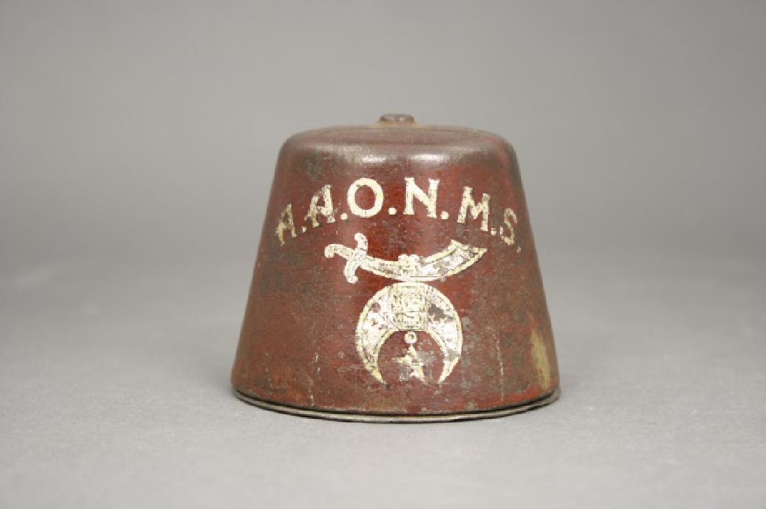 A.A.O.N.M.S. Fez: Made by Allen Mfg. Cast Iron. 2 1/4" H x 2 3/4" L. Very Good Condition.
