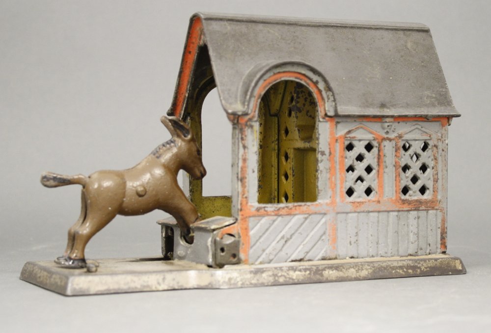 Mule Entering Barn Mechanical Bank (1 of 2)