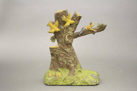 Boy Robbing Birds Nest: Made by J. & E. Stevens circa 1906. A very nice example of this scarce mechanical bank. Depicting a boy inching his way out on a branch to retrieve birds eggs, when the branch collapses under his weig