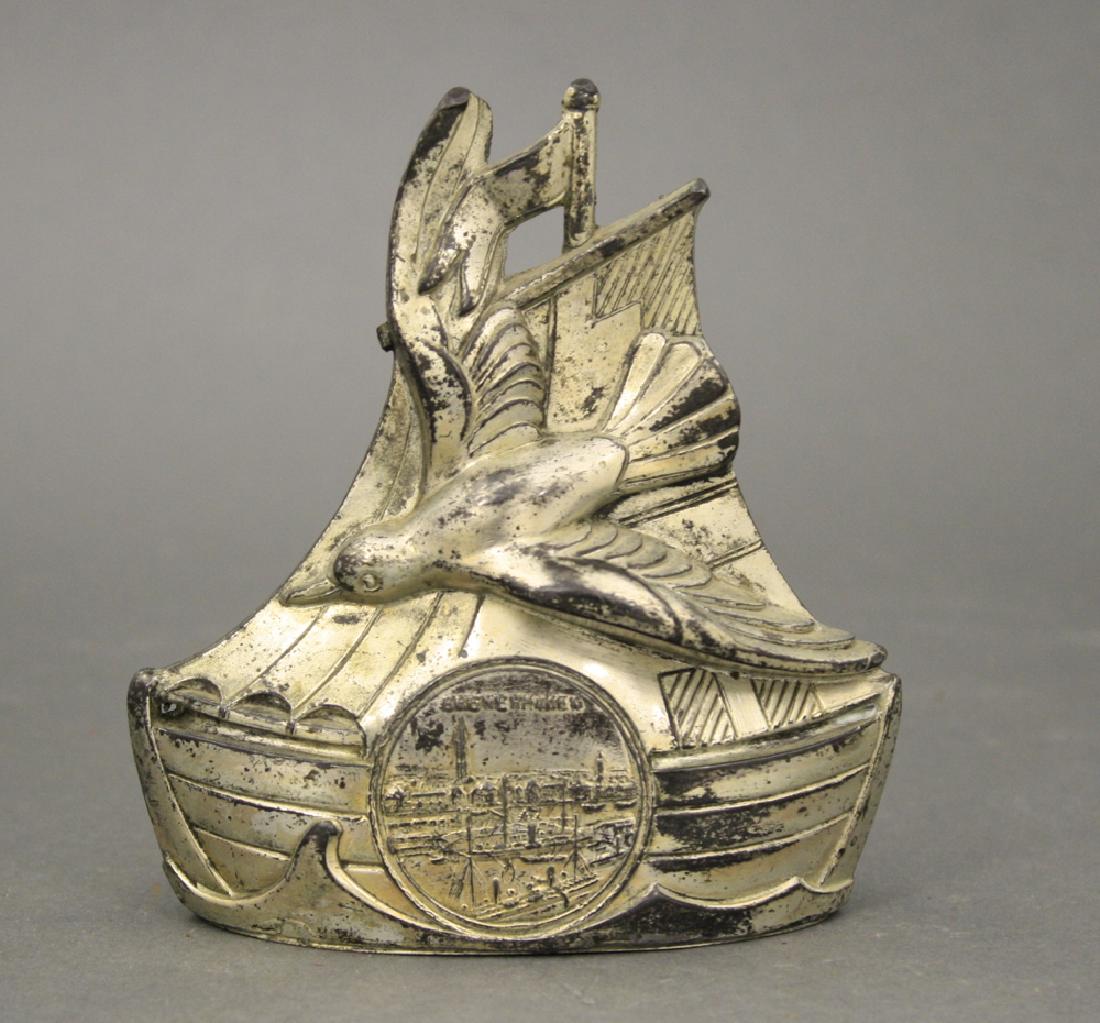 Souvenir Bank: Made in Germany circa 1930's. For Bremerhaven. Silvered Lead. 4 1/2" H. Very Fine (Missing Trap).