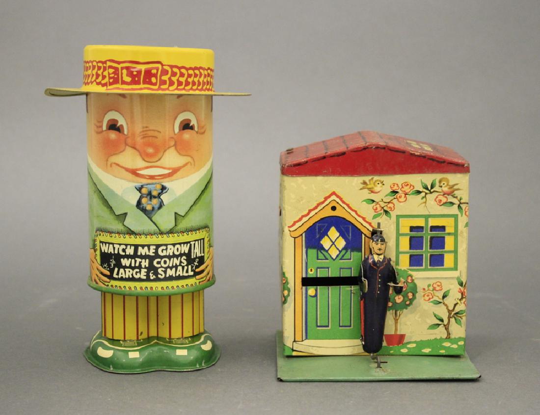 Lot: Watch Me Grow and Burnett Postman: Burnett Postman made by Limited circa 1920's. Watch Me Grow made in England circa 1930's. Both are made of Tin. Very Fine Condition (Burnett Postman missing his tray).