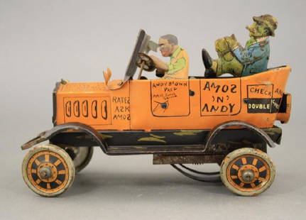 Amos & Andy Taxi: Louis Marx Company circa 1925. Tin. 7 1/2" L. Fine Condition (Overwound, not working).