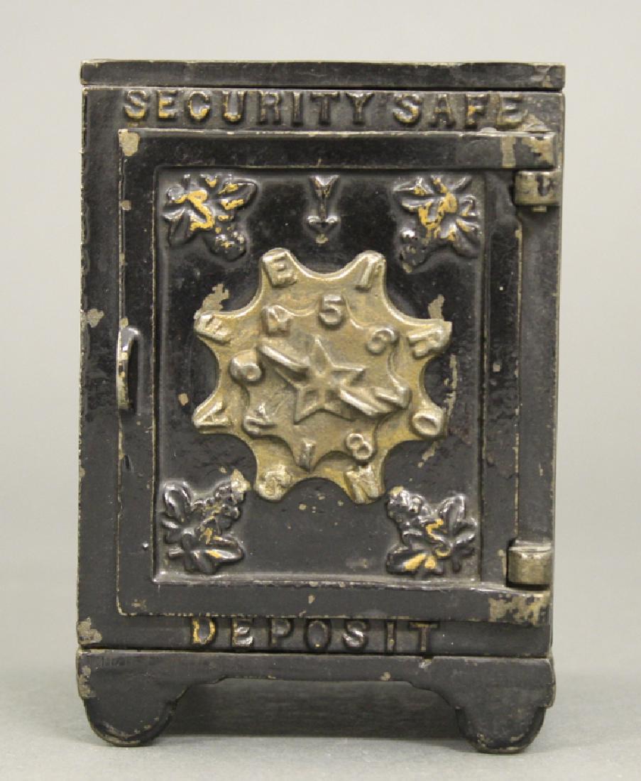 Security Safe Deposit: Kyser & Rex. Made of Cast Iron. 3 7/8" H. Fine Condition.