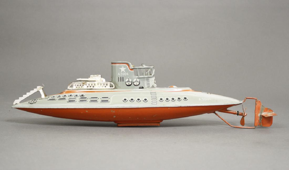 Submarine "A2004": Made by Arnold, Germany circa 1938. Made of Tin. 11" Long. Excellent Condition.