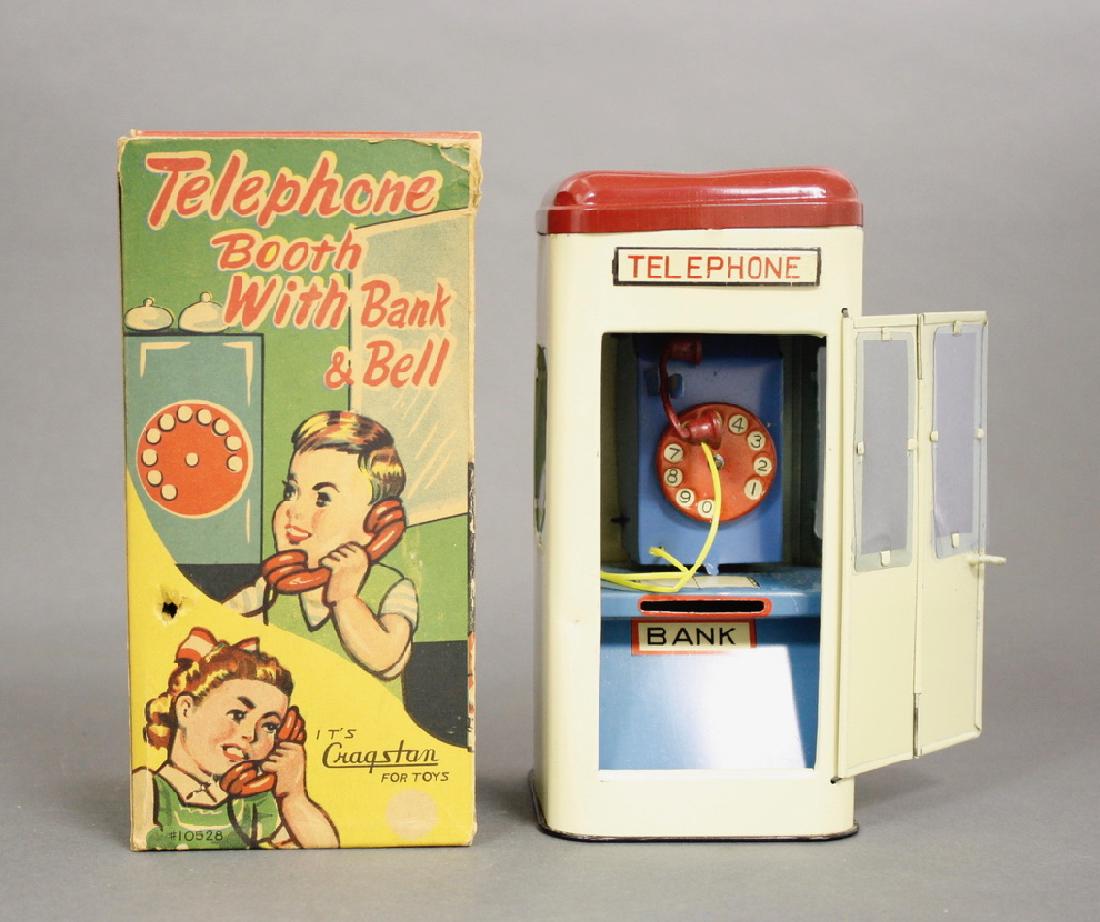 Telephone Booth with Box: Cragston Toys. Japan - Circa 1955. Made of Tin. Pristine Condition (Box with minor tears)