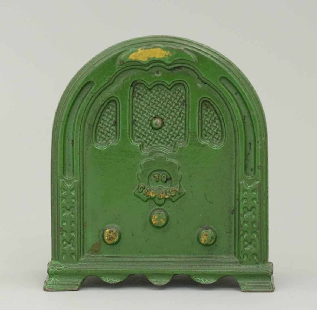 Crosley Radio, Small: Made by Kenton Hardware circa 1930's. Made of Cast Iron. 3 5/16" Tall. Excellent Condition.