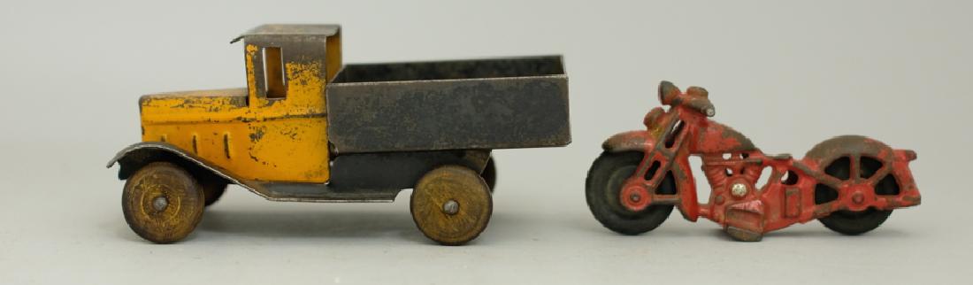 Dump Truck / Motorcycle Cast Iron Toys (1 of 2)