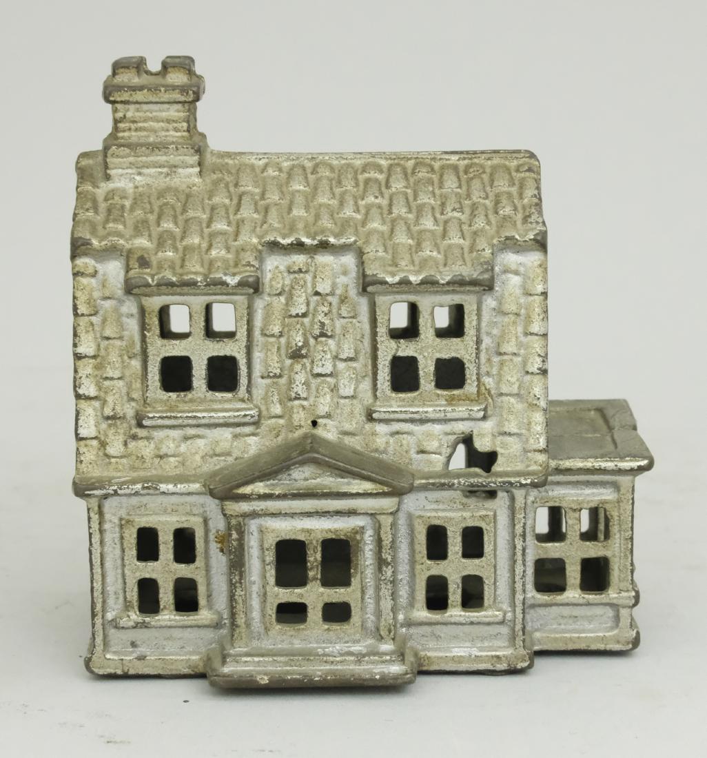 House with Porch Bank, Large: Made by A. C. Williams. Made of Cast Iron. 4" Tall. Very Fine Condition.
