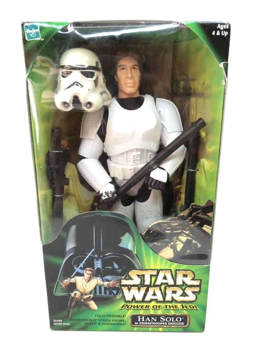 Star Wars Hans Solo in Stormtrooper Disguise: Action Figure. Made by Hasbro. Asst. 32489/32406. Made in China. Circa 2001. Measures 11 inches in height. Condition Figure Excellent. Condition Box Excellent.