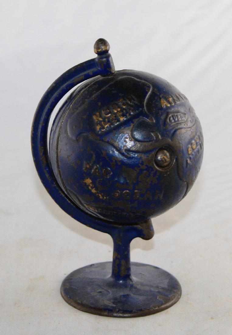 Blue, Globe on Arc Cast Iron Still Bank (1 of 2)