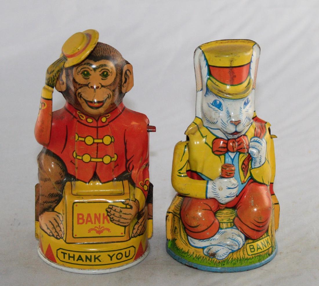 Chein Monkey & Uncle Wiggly Tin Banks (1 of 2)