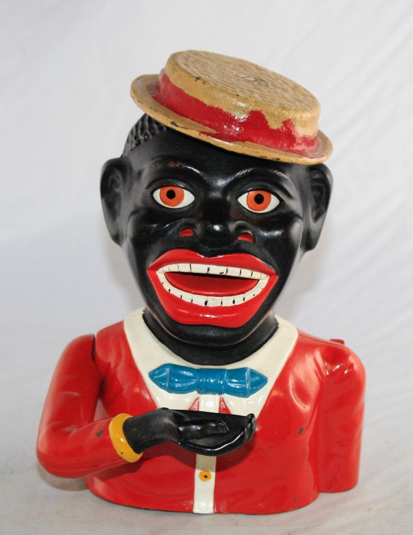 Jolly N with Straw Hat Cast Iron Mechanical Bank (1 of 2)
