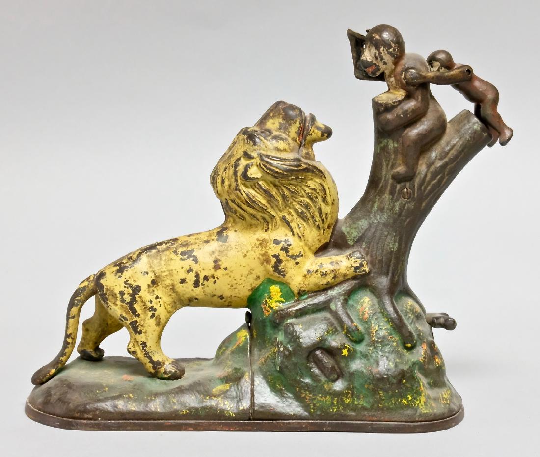 Cast Iron Lion and Monkeys Mechanical Bank (1 of 2)