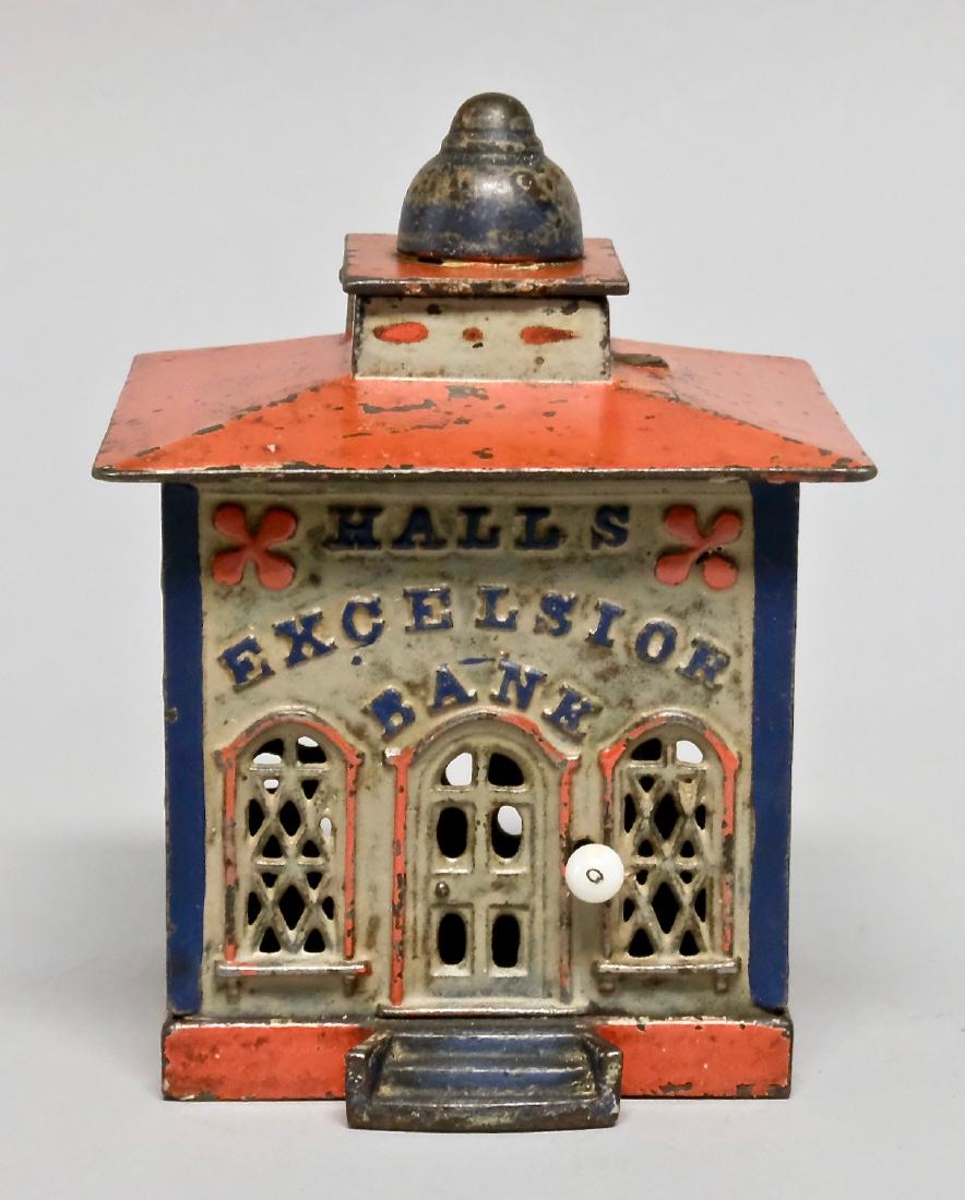 White Cast Iron Hall's Excelsior Mechanical Bank (1 of 4)