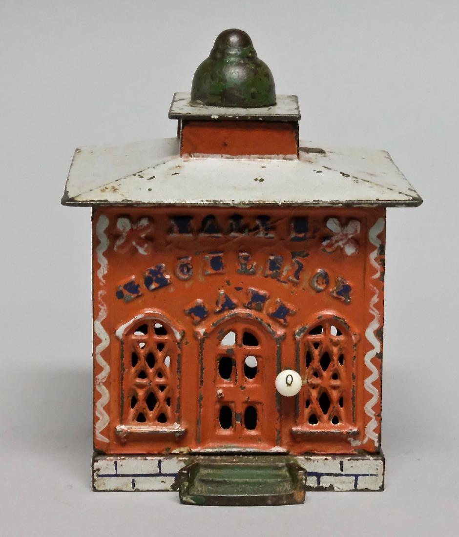 Red Cast Iron Hall's Excelsior Mechanical Bank (1 of 4)