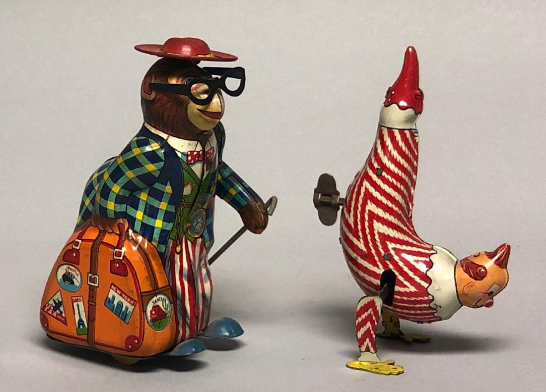 Tin Windup Traveling Monkey & Hand Standing Clown (1 of 2)