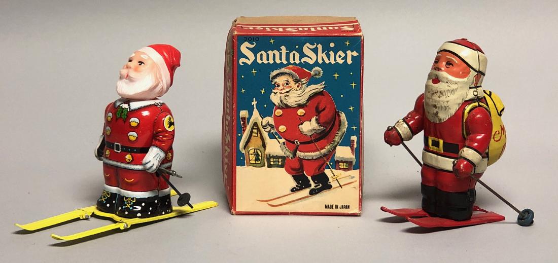 Two Tin Windup Santa Skiers (1 of 2)