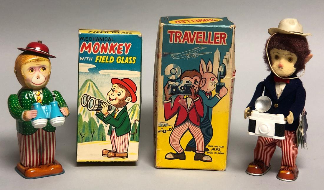 Tin Windup Monkey with Field Glass & Traveler (1 of 2)