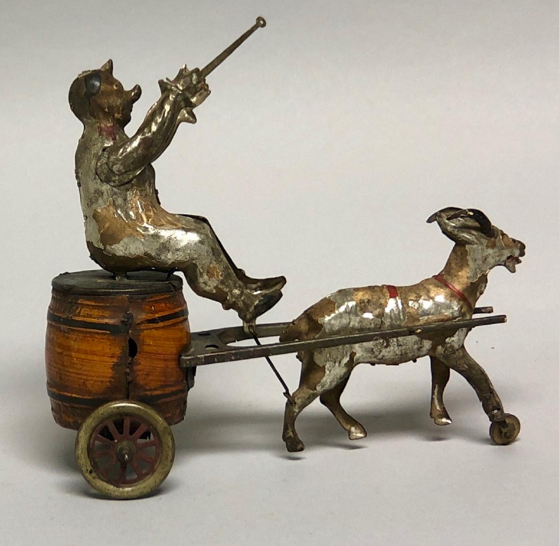 Windup Tin Painted Goat Pulling Clown on Barrel (1 of 2)