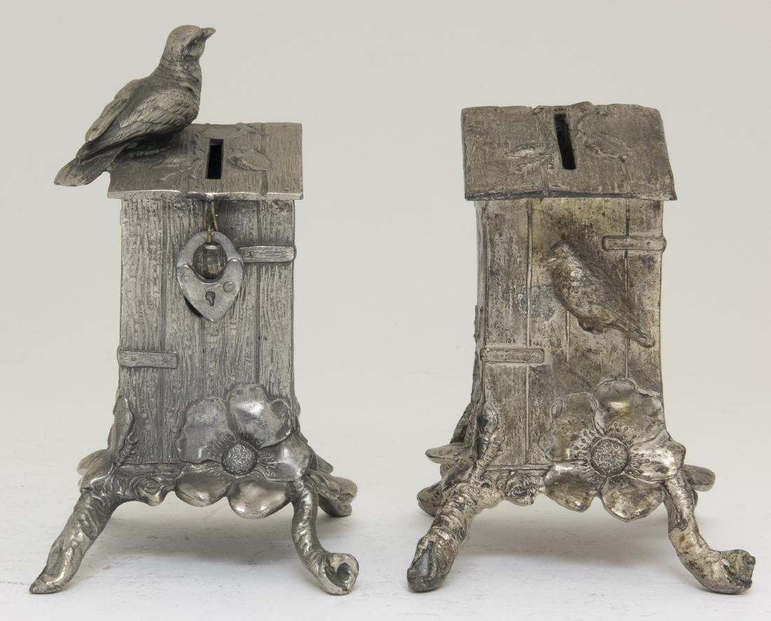 Two Silvered Lead Bird Themed Banks (1 of 2)