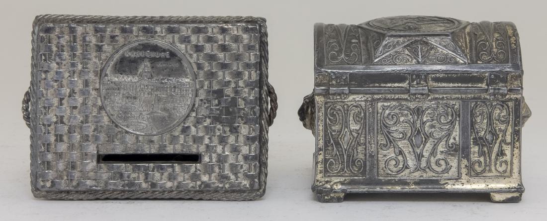 Two Silvered Lead Souvenir Still Banks (1 of 2)