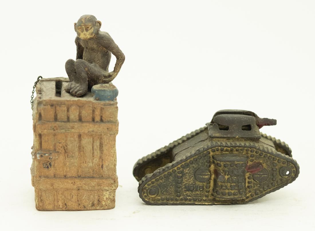 Elastolin Monkey and Tank Still Banks (1 of 4)