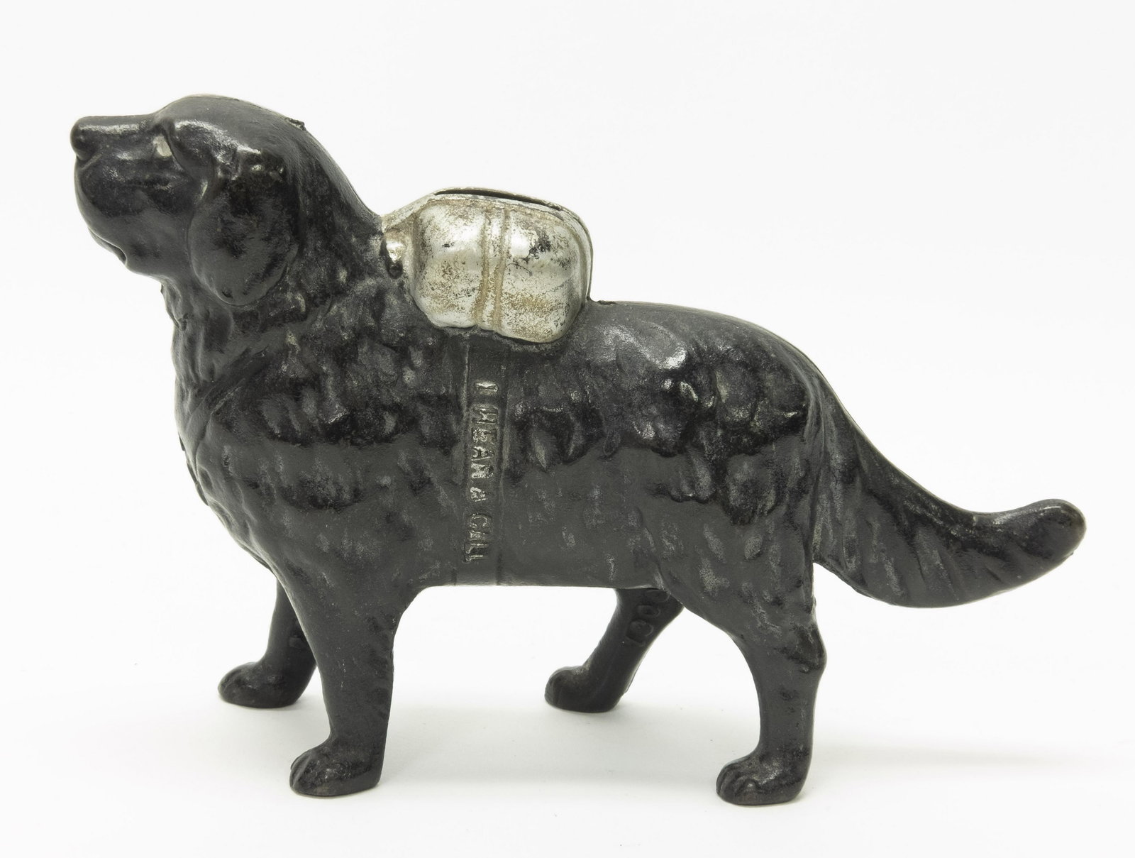 Dog, I Hear a Call Semi-Mechanical Iron Bank: Made by A. C. Williams circa 1900's. This is the Semi-Mechanical version with coin rest/baffle. Made of Cast Iron. Excellent Condition,.