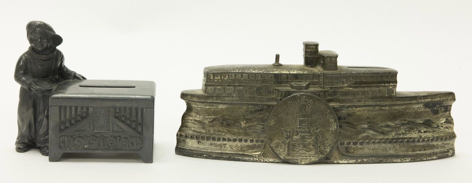 Jackie Coogan by Organ & Souvenir Ship Banks: Made in Germany. Made of Lead. Good to Excellent Condition.