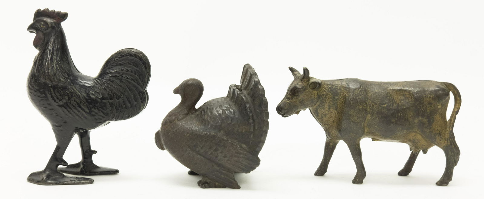 Rooster, Turkey & Cow Iron Still Banks (1 of 2)