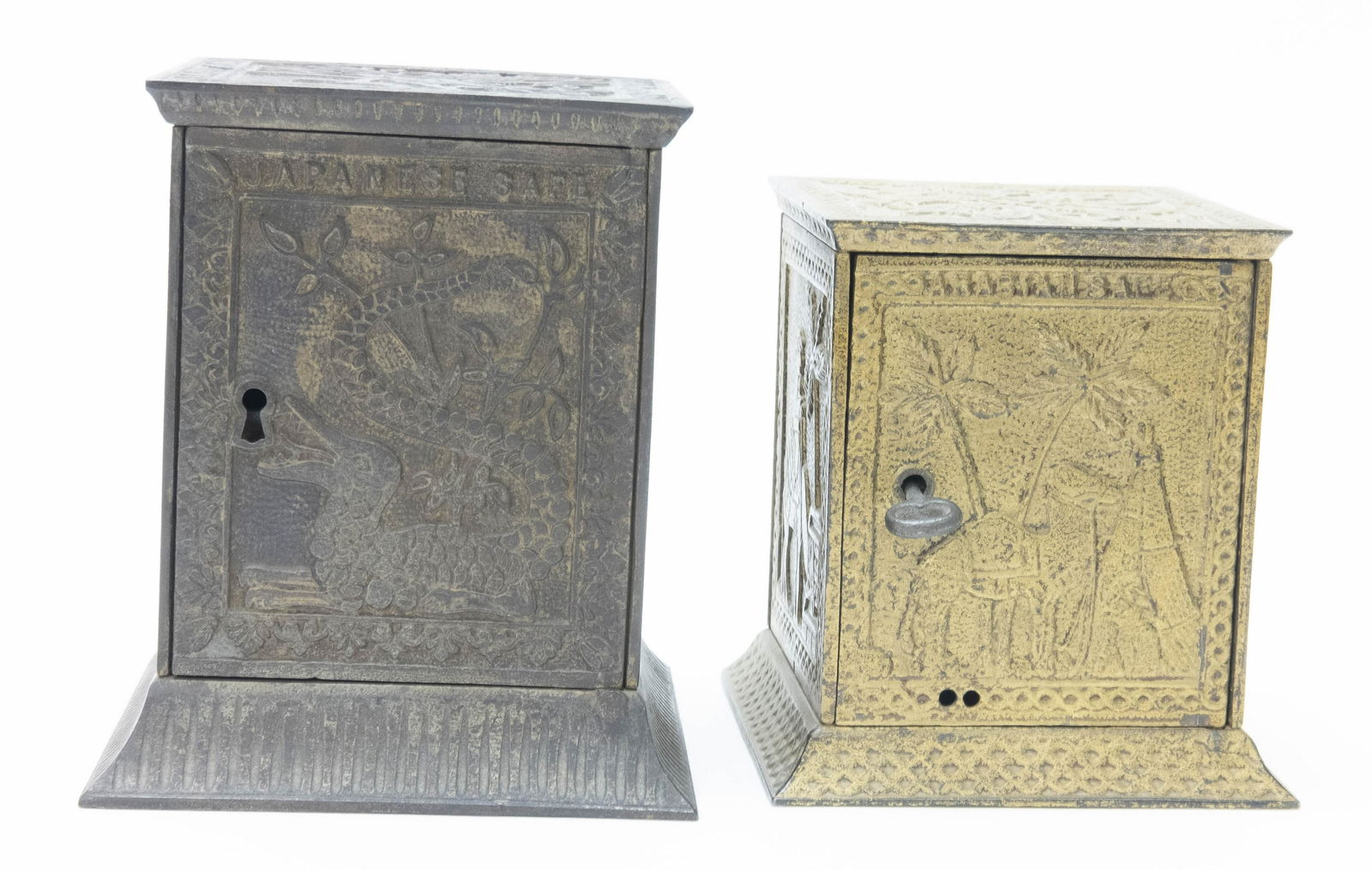 Moon & Star Safe / Burglar Proof House Safe: Includes: Moon and Star Safe, American and Burglar Proof House Safe by J. E. Stevens. Made of Cast Iron. 5" - 6" T. Very Good to Fine Condition.