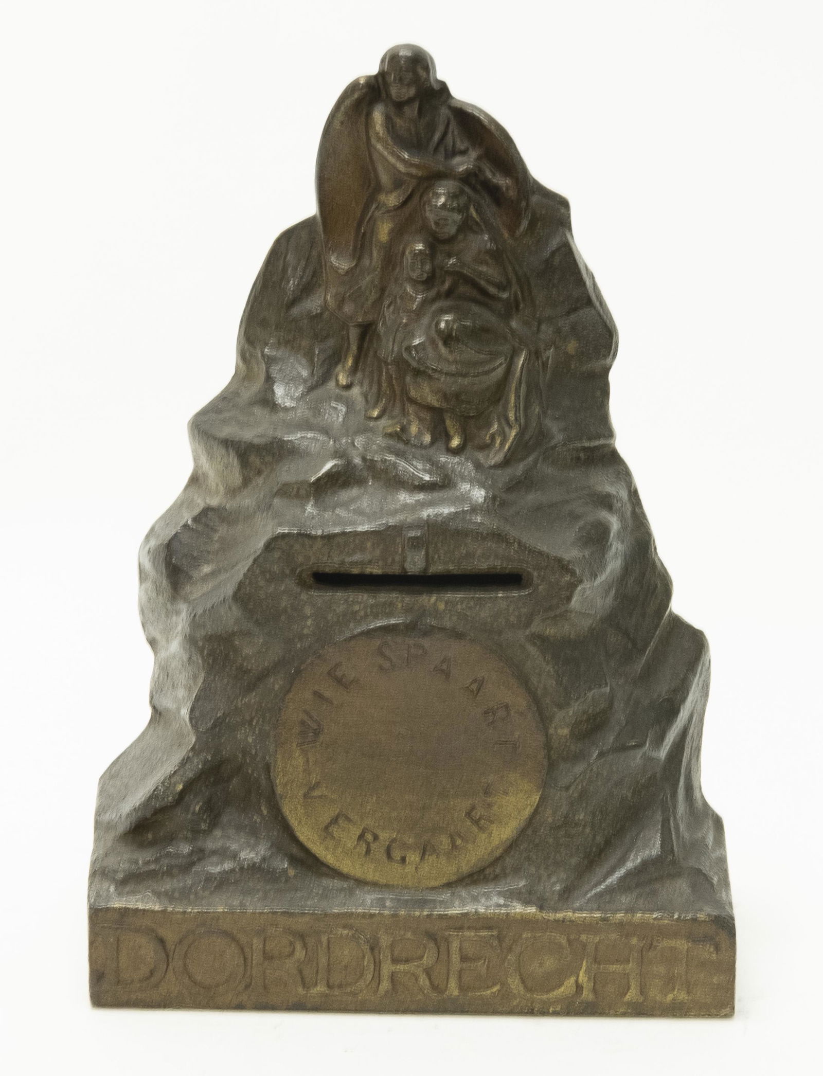 Dordrecht Cast Iron Still Bank: Made in Austria circa 1910's. This is a scarce bank. Made of Cast Iron. 7" T. Fine Condition.