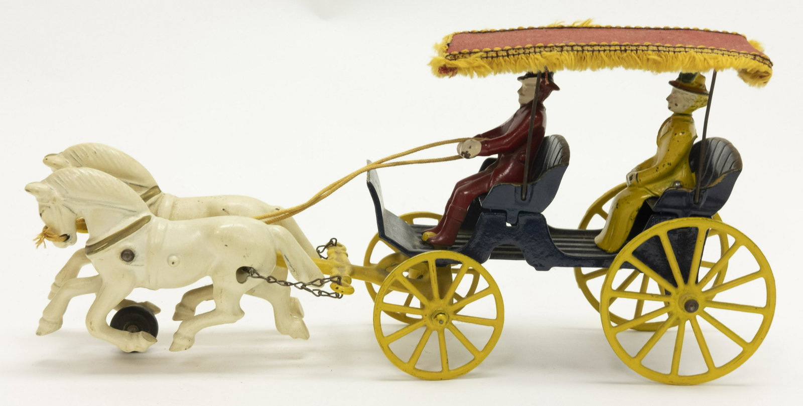 Surrey with Fringe on Top Cast Iron Toy: Made by Kenton Hardware circa 1947. 14" L. Near Mint Condition.