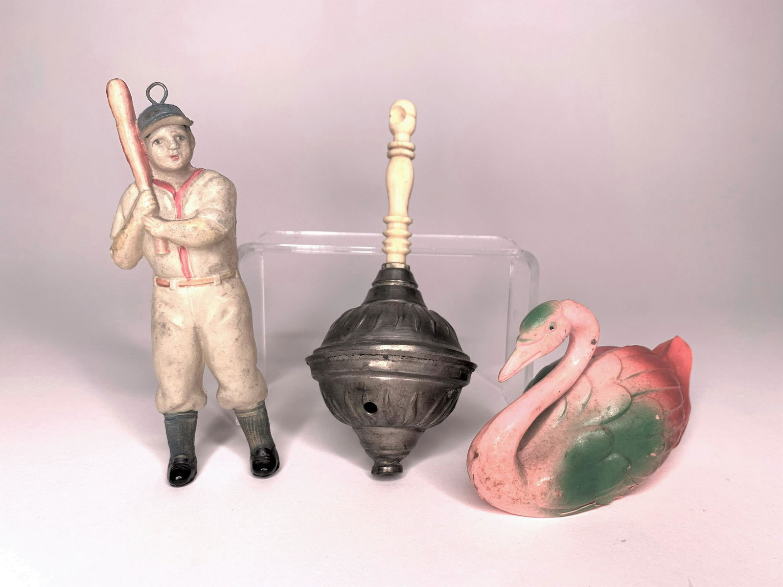 Celluloid Baseball Player, Baby Rattle and Swan (1 of 1)