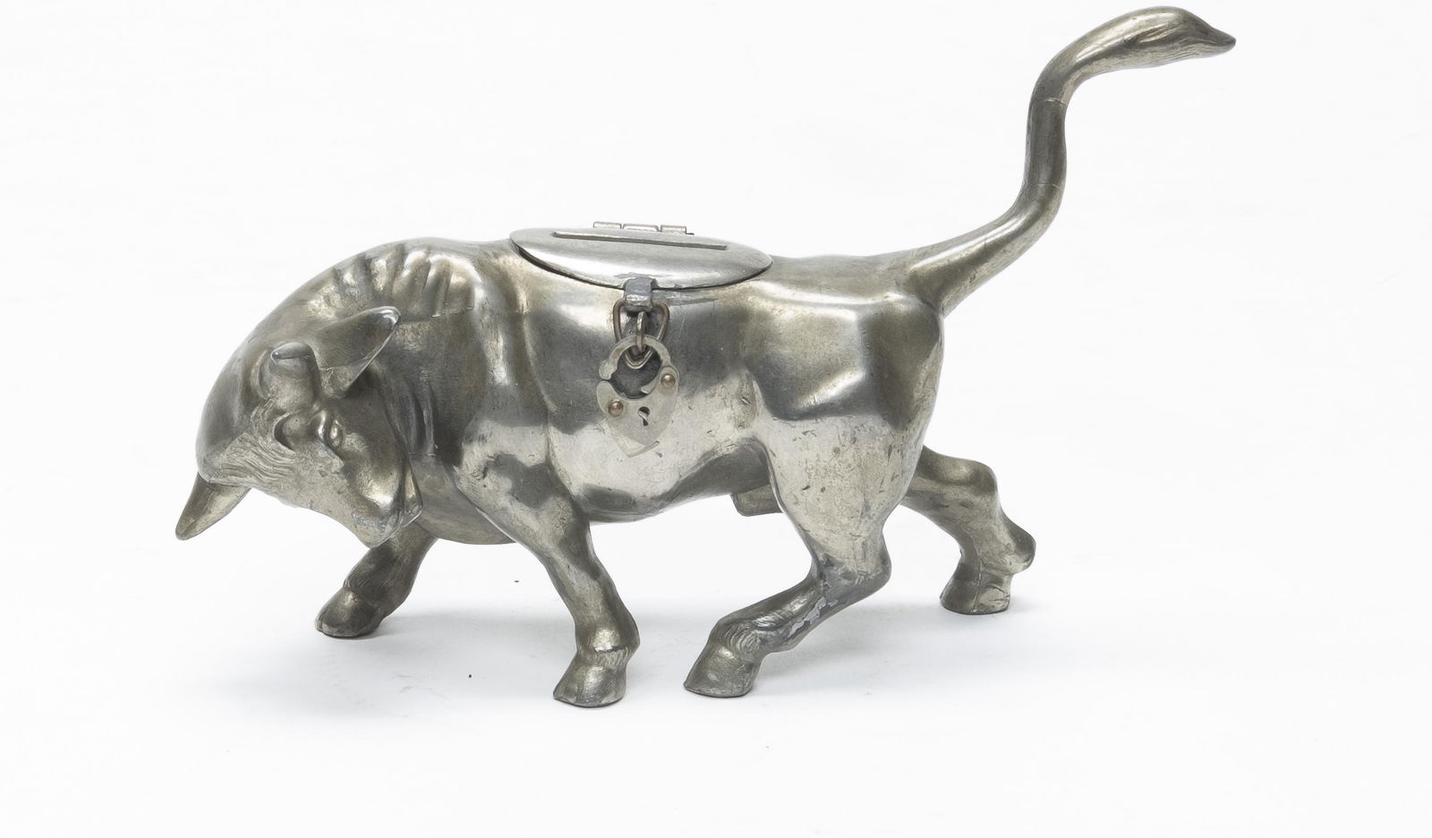 German Silvered Lead Bull Still Bank (1 of 4)