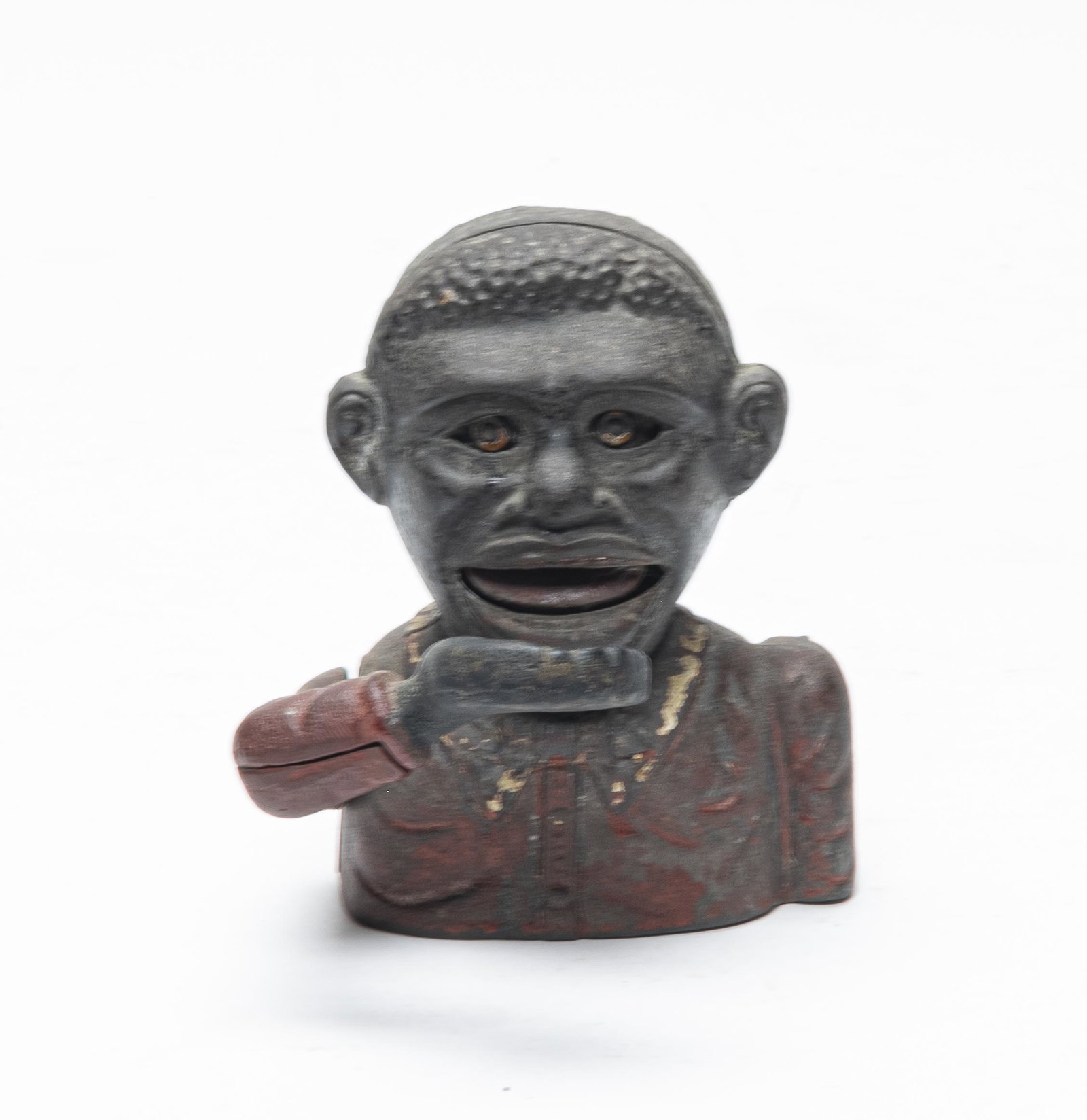 Little Joe Iron Mechanical Bank: Made by John Harper of England. Made of Cast Iron. Good Condition. Replaced Arm.