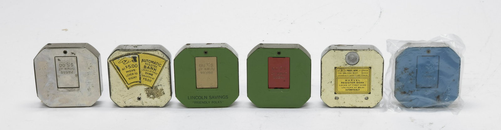 Six Dime Register Tin Banks (1 of 2)